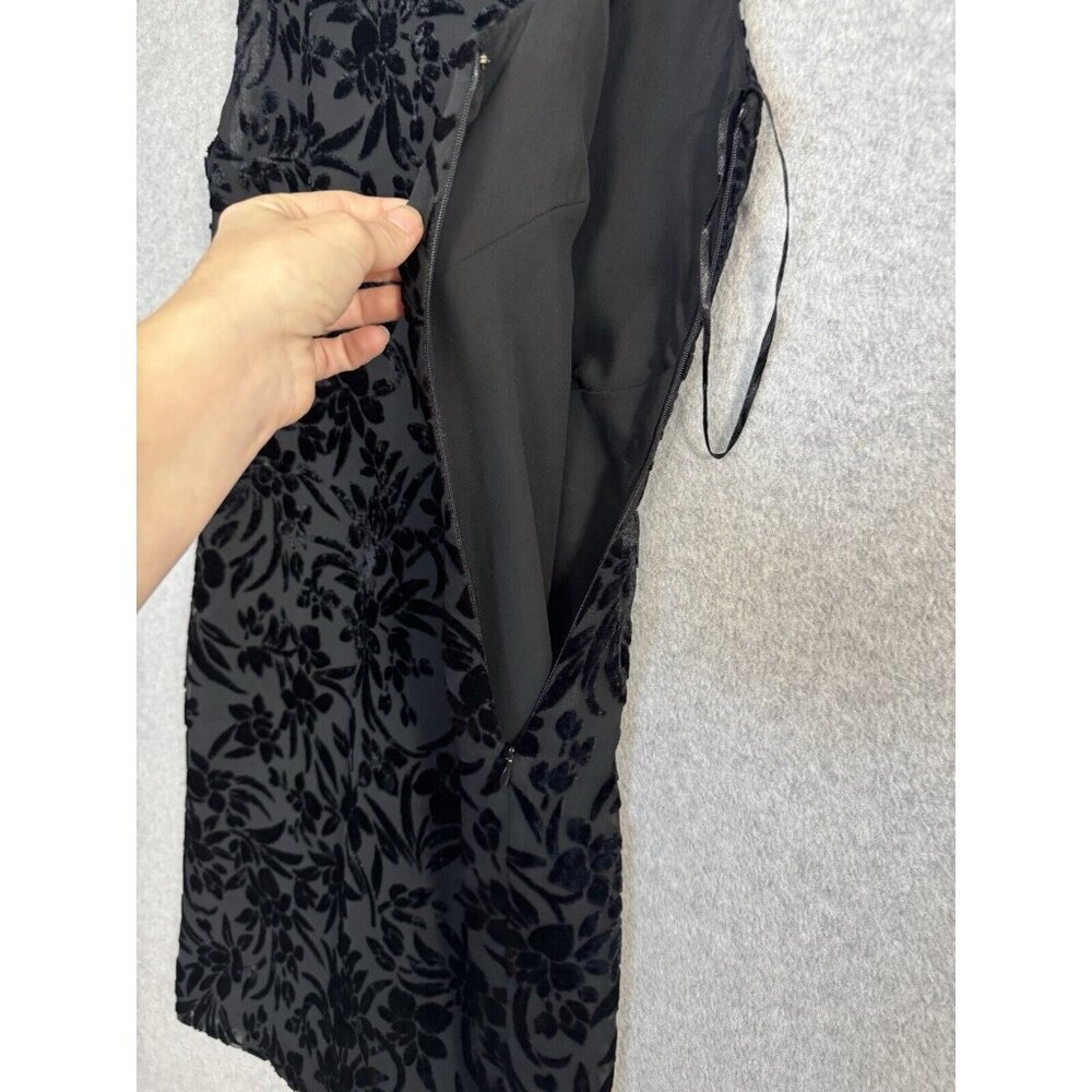 Ann Taylor Dress Black Velvet Sleeveless Open Back Mini Goth Y2K Sz 4 Floral EUC - Picture 6 of 15